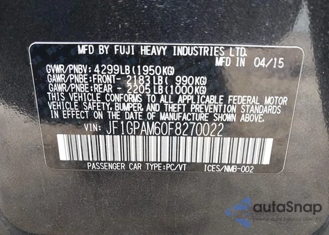 2015 Subaru Impreza 2.0I Limited z USA, uszkodzony, nr VIN JF1GPAM60F8270022